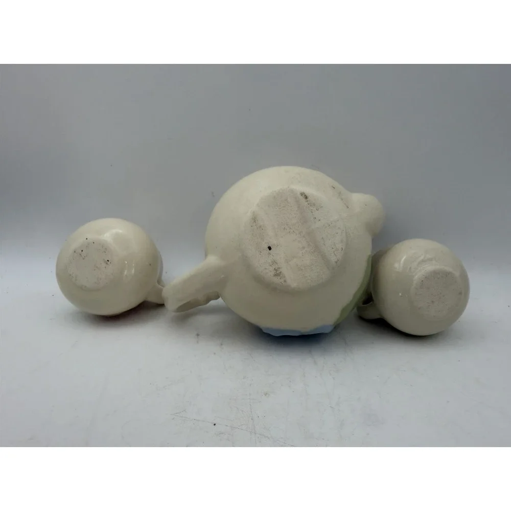 Vintage Child's Miniature Ceramic Tea Set Teapot Creamer Sugar Floral 3 Pc